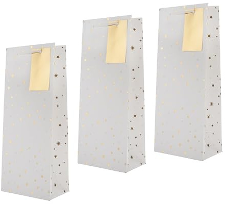 Hallmark Bottle Bags, Pack of 3, Gold Foil Stars Design, Birthday, Christmas, Gift Bags, White