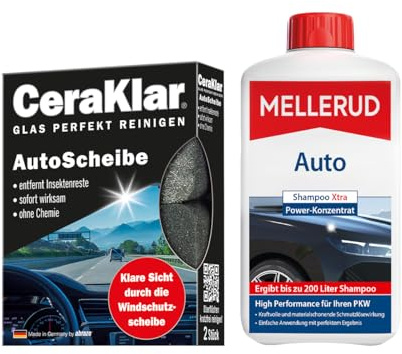 MELLERUD & abrazo | Auto Reinigungsset | Für Lack & Scheiben | Konzentrat-Shampoo & AutoScheiben-Reiniger zur Scheibenreinigung | Autopflege für außen