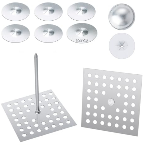 Kit di fissaggio isolante in alluminio, 100 pezzi, perni perforati da 6,3 cm, con rondelle di bloccaggio e tappi a cupola per applicazioni a soffitto e parete
