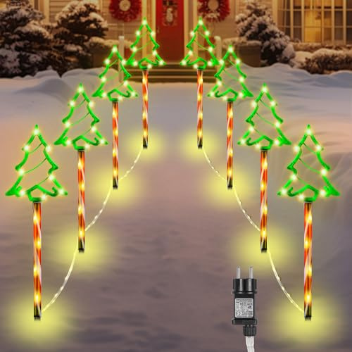 MaxEarn 8 Stück Weihnachtsbaum Lichterketten Außen, 144 LED Leuchtstäbe | 8 Modi mit Timer, IP44 Wasserdicht, Netzbetrieb mit 3m Kabel für Garten, Wege, Rasen, Einfahrt, Weihnachten Deko Innen &Außen