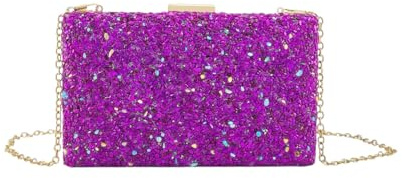MODELISA - Bolso Clutch Piedra Cartera De Mano Fiesta Cadena Hombro Evento Noche Comunion Boda Novia Mujer (Violeta Fucsia)