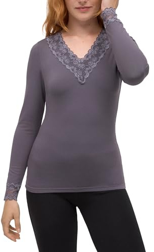YSABEL MORA Camiseta Térmica Cuello Pico Encaje Mujer Calidez y Comodidad Diseño Femenino Ideal Invierno Prenda Interior Exterior Tejido Suave Termicidad Moderada Climas Frescos