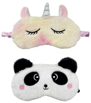2 stycken söta sovmasker, enhörning panda plysch ögonmask för sömn, 3D mjuk resa ögonskydd rolig ögonmask för barn vuxna, tecknad ögonbindel för flickor pojkar tupplur