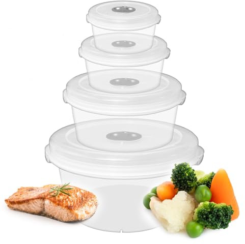 Pluto Packaging Pack Of 4 Clear Plastic Microwave Food Storage Containers | With Steam Control Valves & Lids