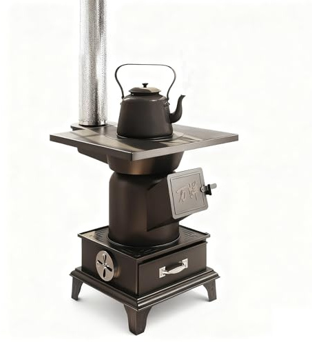 Holzofen für Innen und Außenbereich Tragbarer Campingofen zum Kochen und Heizen, Ideal für Hütten, Gärten, Notfälle, Mehrkraftstoffkompatibel(Stove+4 Pipe)