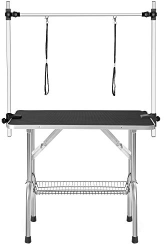 Faltbarer Haustierpflegetisch Höhenverstellbar – Professioneller Grooming Tisch mit Rutschfester Platte, Robust & Tragbar für Hunde & Katzen, 117x61x76cm Schwarz