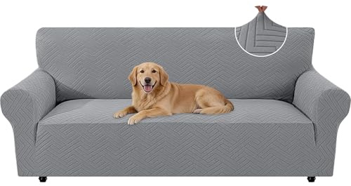 CYCMACO Stretch Sofaüberzug 3 Sitzer, Sofabezug rutschfest Mit Armlehnen, Universal Sofa Überzug Durable, Moderne Kratzfester Sofa Cover, Waschbare Sofaüberzug Für Wohnzimmer, Hellgrau