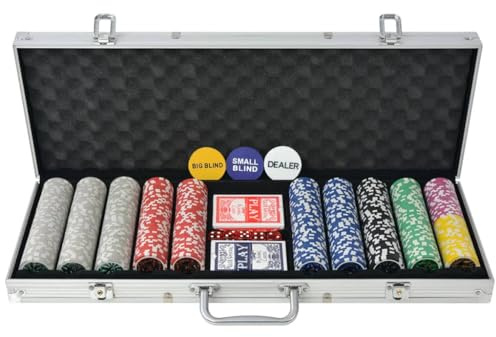 Pokerkoffer, Koffer mit 500 Chips, Laser Aluminium