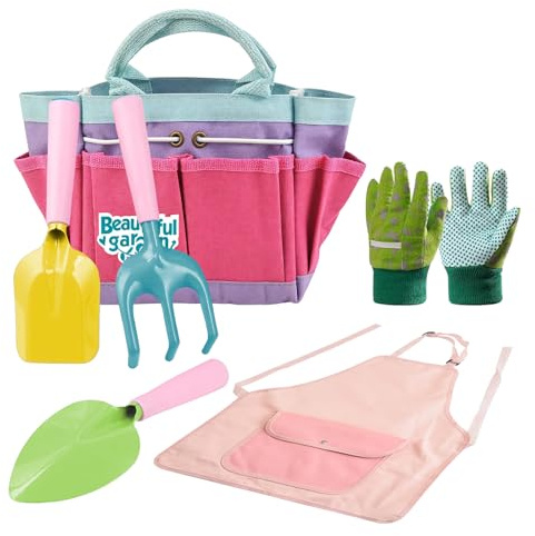 PEAPIN Kids Gardening Set-Kids Tools Bag with Gloves & Trowel and Fork Set