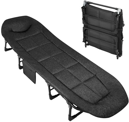 GarveeLife Campingbett Feldbett Klappbar Mit Matratze Und Seitentasche, Faltbar Gästebett Bis 200 Kg Karpfenliege Camping Liege Gartenliege Für Indoor, Outdoor, Strand Und Garten, 200x65x30Cm