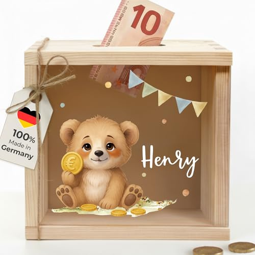Little-Deco Spardose, Geldkassette, Sparbox, Geld sparen, 15x15cm | Sparschwein Kinder, personalisierte Geschenke Kinder, personalisierte Spardose, Holzspardose, Geschenk zur Geburt