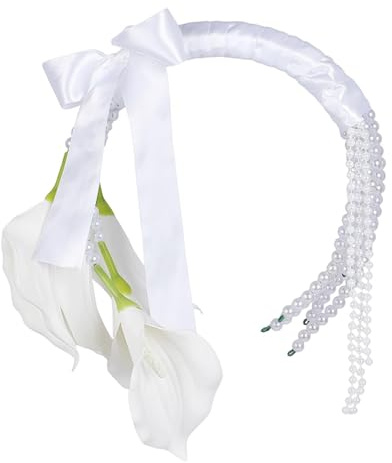 KAIYUEMAOYI Bouquet de Mariée Lys Calla Fausses Fleurs Perles Soie Création Raffinée Prise En Main Facile Adapté Mariage Accessoire Décor Photo Studio, Style A