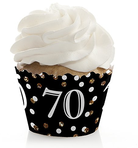Big Dot of Happiness Adult 70th Birthday - Gold Party Decorations Cupcake Wrappers Set 12