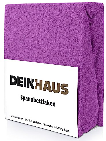 DH DEIN.HAUS Frottee Weiches Spannbetttuch 200 x 220 cm – Baumwolle, mit Gummizug, pflegeleicht, Bettlaken – Farbe: Lila