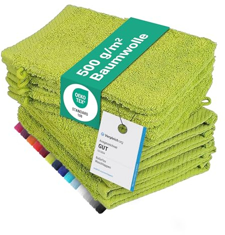 BaSaTex 10er Pack Waschhandschuhe Baumwolle | Waschlappen Größe 15x21 cm in Apfelgrün, Wellnessbereich, Welness, Bad, Badetücher, Badetuch, Gäschenk, Geschenkideen