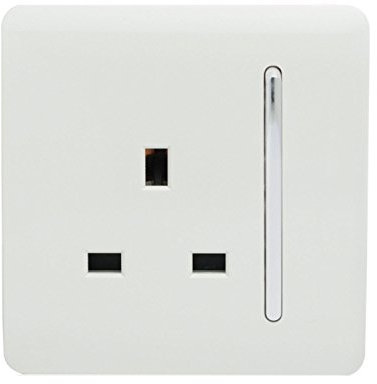 Trendi 1 Gang Raised Artistic Modern Glossy Screwless 13 Amp Single Pole with Chrome Switched UK Standard Electrical Double Wall Plug Socket in Ice White - ART-SKT13WH