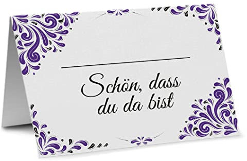 Partycards Hochzeit Tischkarten im Lila Format DIN A7, 50 Drops - Platzkarten Geburtstag, Platzkarten Hochzeit, Kommunion, Namensschild, schön das du da bist, Konfirmation, Tischkarten Hochzeit