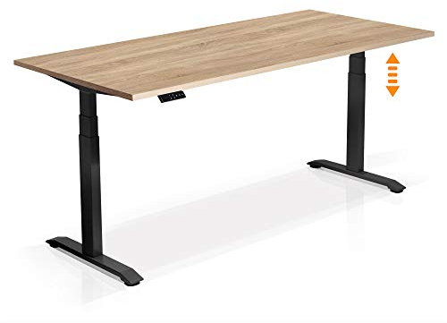 Elektrisch höhenverstellbarer Schreibtisch Office One mit Memory-Steuerung und Softstart/-Stop, Material Tischplatte Dekorspanplatte, 180 x 80 cm, Eiche sonomafarbig, schwarz