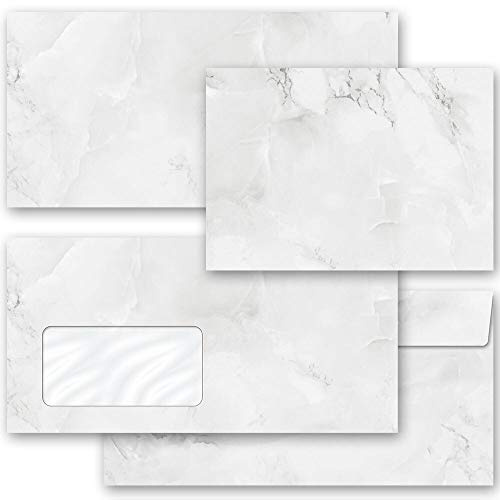 Briefumschläge Marmor & Struktur, MARMOR HELLGRAU 50 Briefumschläge (ohne Fenster) DIN LANG (220x110 mm) | Paper-Media
