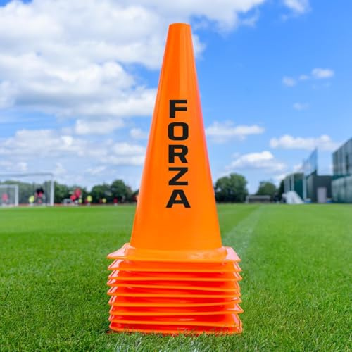 FORZA Plots de Marquage d’Entraînement Multisport | Cônes en Plastique Durable pour Toutes Les Séances d’Entraînement Sportives | Couleurs Vives [Pack de 10/100] (38 cm, Orange, Pack de 100)