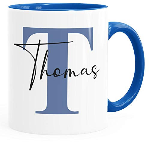 SpecialMe® Namenstasse personalisierte Kaffee-Tasse mit Namen und Buchstabe persönliche Geschenke Buchstabentasse Inner blau weiß-blau Keramik-Tasse
