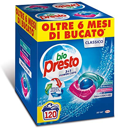 Bio Presto Power Caps Classic, Predosed Washing Machine Detergent in Capsules, 2 Packs of 60 Washes (120 Washes)