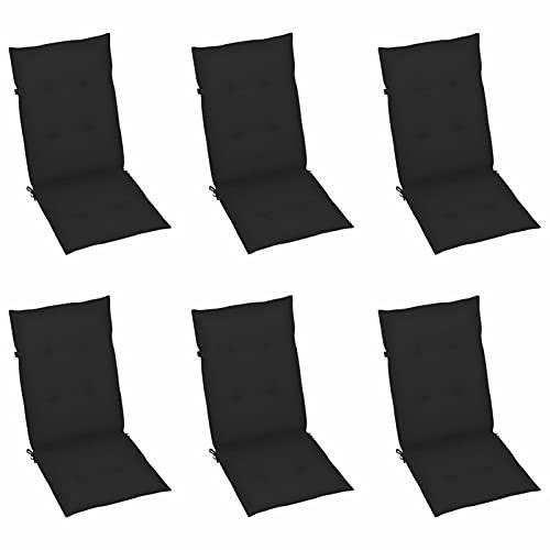Tidyard 6X Gartenstuhlauflagen Gartenstuhl Sitzkissen für Niedriglehner Kissen Auflage Stuhlkissen Polster Stuhlauflage Sitzauflagen Sitzpolster Stoff Schwarz 120 x 50 x 4 cm
