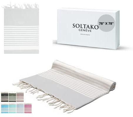 SOLTAKO Fouta Peshtemal - Fouta XXL - Asciugamano da spiaggia anti sabbia - Asciugamano per Hammam, Sauna, Picnic - Asciugamano di grandi dimensioni - Fouta Beach 200x200 cm - Lenzuolo 2 Persone