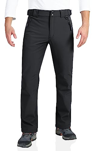 Outdoor Ventures Mens Waterproof Trousers Warm Fleece Lined Ski Snow Hiking Pants Softshell Trousers with Expandable Waist (Black,30W/30L)