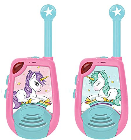 LEXIBOOK, Unicorn, Digital Walkie-Talkies for Children, 2 km Transmission Range, Morse Light Function, Belt Clip for Transport, Battery operated, Pink, TW25UNI