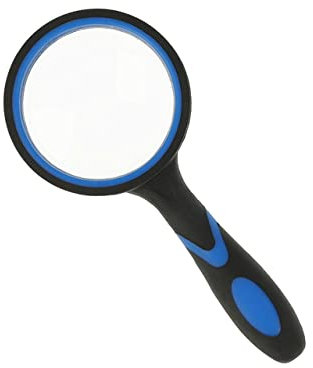 Westcott Lupe mit 5fach Vergrößerung, bruchsichere Handlupe aus Echtglas für Kinder und Senioren mit rutschfestem Griff in blau und schwarz, E-40401 00
