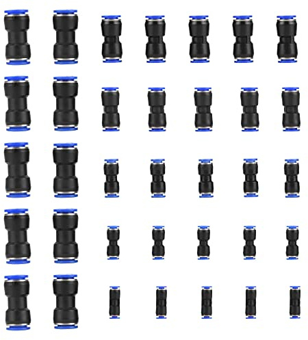 HUAZIZ 35 Stück Gerade Pneumatik Steckverbinder, Air Push Schnellbefestigungen, Pneumatische Fittings Push in Schnellkupplung Verbinder für Luft Wasser Schlauchanschluss 4/6/8/10/12/14/16mm