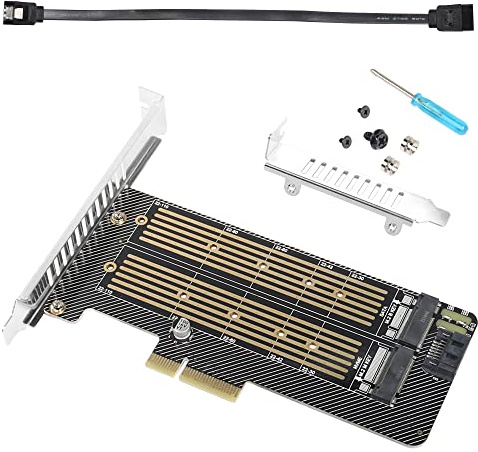 GELRHONR M.2 NVMe SSD zu PCIe Adapterkarte, PCIe 3.0 x4 x8 x16 für NVME (M-Key) + SATA (B-Key), kompatibel mit den Größen 2230 2242 2260 2280 22110 Schwarz