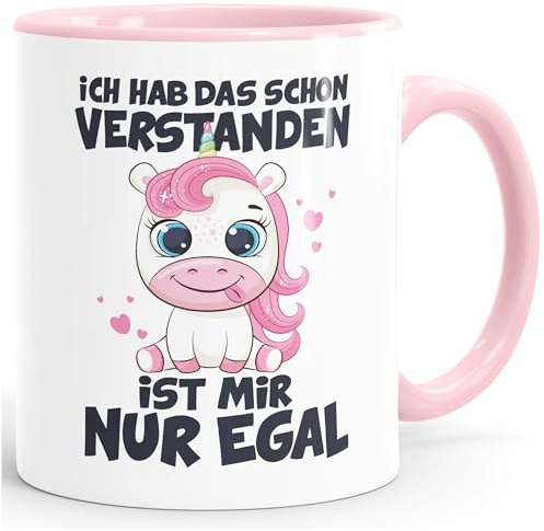 MoonWorks® Kaffee-Tasse Einhorn Ich hab das schon verstanden es ist mir nur egal Bürotasse Kein Bock lustige Kaffeebecher Weiss-innen-rosa standard