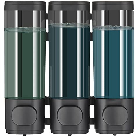 modunful Shampoo and Conditioner Dispenser, Shower Dispenser 3 Chamber No Drill Shampoo for Shower Wall Mounted Conditioner Body Wash for Bathroom,Liquid Soap Large Capacity,Black