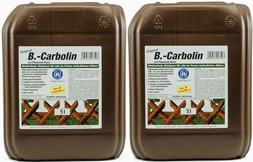 2x 5L B-Carbolin Holzlasur + 1x Bildmagnet! Öl Holzfarbe für optimalen Holzschutz Aussen Farbe Braun Ideale Zaunfarbe 2x 5 L Liter Holzschutzlasur Wetterfest für Außen und Innen, ähnlich Holzlack 10l