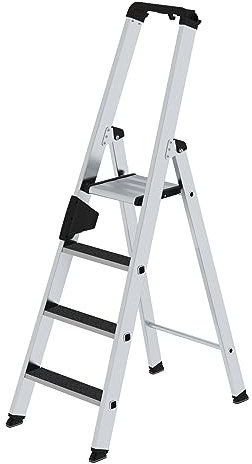PROREGAL Stufen-Stehleiter | einseitig begehbar mit Clip-Step R13 | 4 Stufen | Leiter, Teleskopleiter, Trittleiter, Bockleiter, Sprossen-Doppelleiter