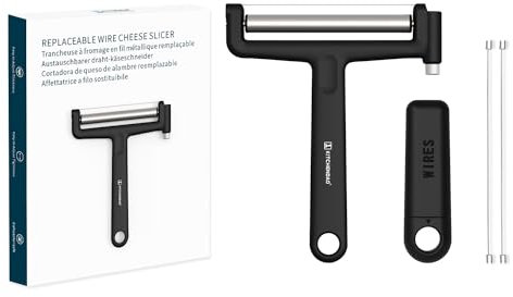 KITCHENDAO Austauschbarer Draht Käseschneider, 50% stärkere Drähte mit 2. Generation Drahts, Festigkeit einstellbar Aluminium Käseschneider, spülmaschinenfest, 2 extra Drähte (Schwarz)