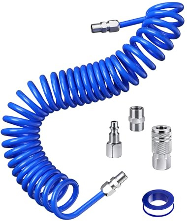 SARDVISA 25 Feet Repairable PU Recoil Air Hose, Air Compressor Hose with 1/4 NPT Industrial Universal Quick Coupler and I/M Plug Kit, 200PSI Max Air Tool Hose