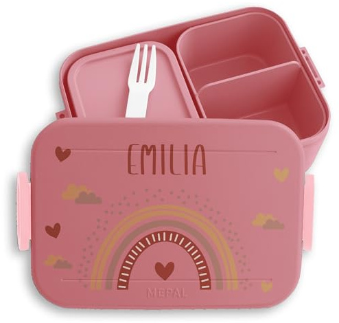 Kinder Bento Box Midi Lunchbox für Mepal Bentobox - Rainbow Brotdose Regenbogen I Farbenbogen - 900 ml - Rosa - schulkind vesperbox mädchen schule personalisierte geschenke kind brotbox