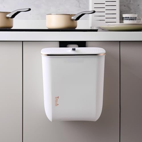 Warmiehomy Hanging Trash Can with Lid Wall-mounted Compost Bin for Kitchen Cabinet Door Under Sink Waste Bin with Sliding Cover for Cupboard, Bathroom