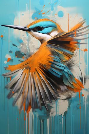 adrium Acryl-Bild 40 x 60 cm: Buntes Ölgemäldebild eines Vogels mit buntem Hintergrund. Abstrakte Pinselstriche. Generative KI. (206728887)