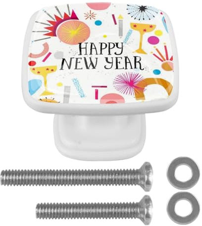 suojapuku Pomello quadrato per mobile, confezione da 4,Buon Anno,Ferramenta per armadietti da cucina per maniglie per cassettiere e cassettiere