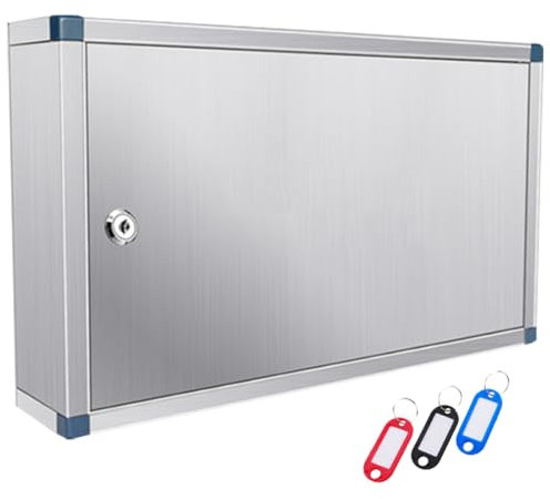Weyot Schlüsselschrank Zur Wandmontage Abschließbar Großem Fassungsvermögen Schlüsselkasten Aus Edelstahl,Mit Haken Und Schlüsselanhänger Inkl. Befestigung,Silver