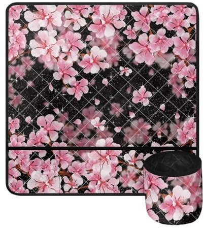 HUGS IDEA Rosa Sakura Blossom rutschfeste Nähmaschinen-Staubunterlage für Tisch, wasserfeste Nähmaschinen-Unterlage, Organizer für Nähzubehör
