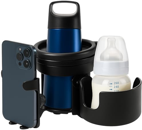 Cubble 3-in-1 Universal Cup and Phone Holder for Prams, Bicycles, and Wheelchairs, Holder for Phone, Drink, Bottles, Coffee Cup, Easy Install, Adjustable, Anti-Slip, Baby Essentials for Newborns