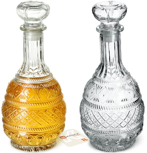 KADAX Decantador de bebidas, elegante jarra de whisky para hombres, decantador de vino clásico con diseño único, botella de whisky como regalo (1 l - 2 unidades)