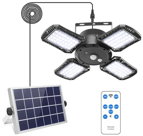 xingruyu Solar Shed Light Indoor Outdoor with Remote Control，Solar Pendant Light with 128LED 1000LM Solar Powered Security Motion Sensor Lights for Home Yard Barn Gazebo Patio Porch IP65 Waterproof