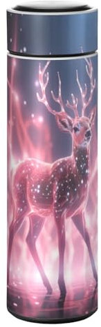 LINNIKEEEE Weltraumlicht Hirsch Thermosflasche aus Edelstahl - Auslaufsicher Wasserflasche Wasserkanne für Jungen Mädchen