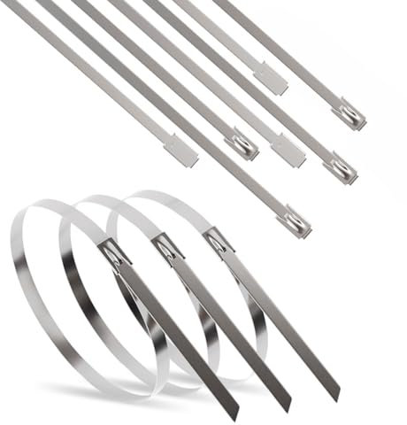 ERKO Kabelbinder Edelstahl Metall 300mm x 4,6mm 100 Stück UV-beständige, rostfreie Kabelbinder mit extremer Zugfestigkeit bis 190 kg, chemiebeständig und vielseitig einsetzbar